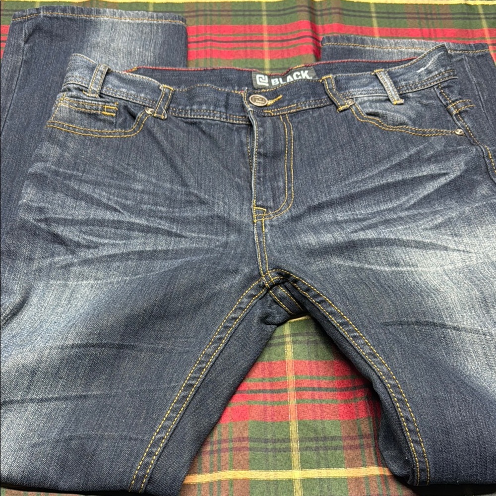 Black Blue Slim Jeans with Classic Stitching D